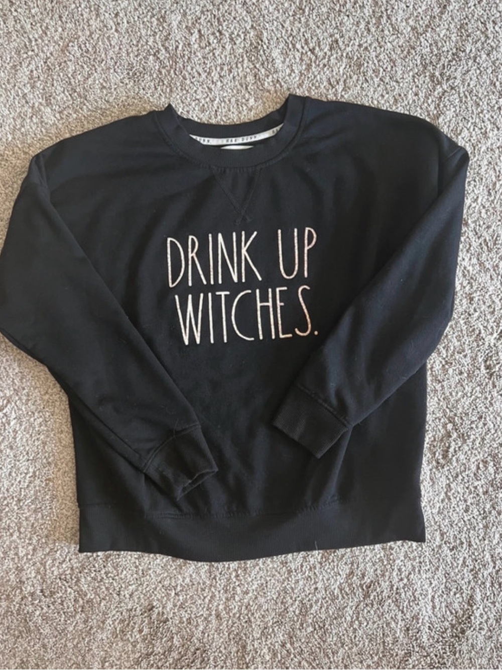 Rae Dunn Black Crewneck Sweatshirt with Pink Script